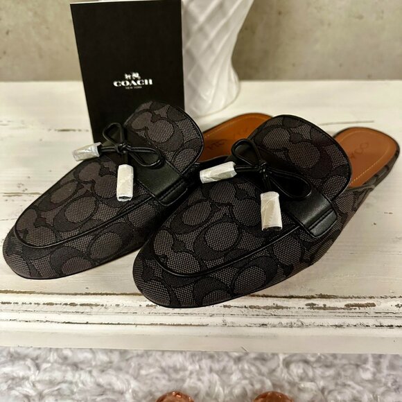 NWT COACH Black Textured Jacquard Logo Slides / Mules - SZ. 7.5 - Picture 4 of 9